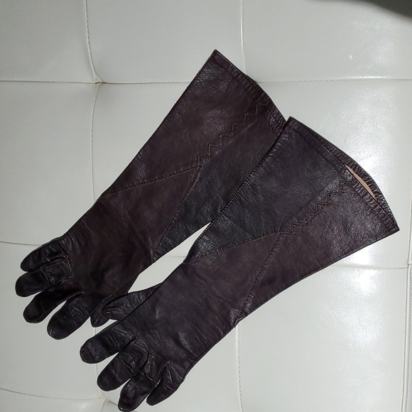 VINTAGE ARIS PARIS FRANCE REAL KID BROWN LEATHER GLOVES SIZE 7 1/4 - Picture 1 of 12